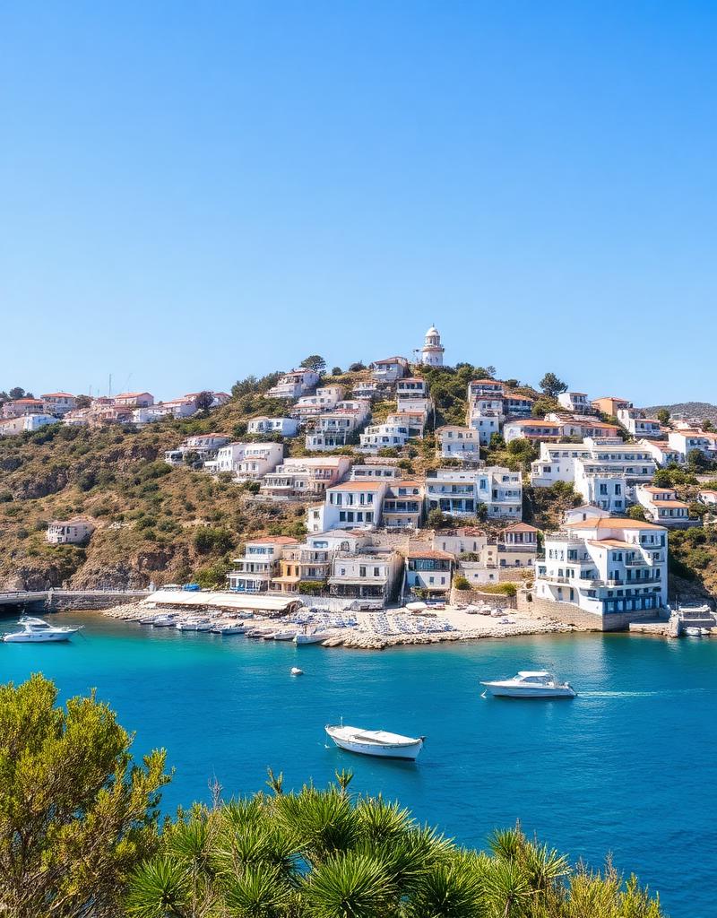 Case albe pe deal deasupra golfului albastru din Bodrum