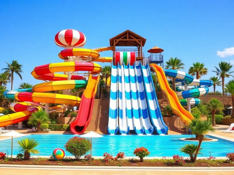 Aquapark colorat cu tobogane într-un resort