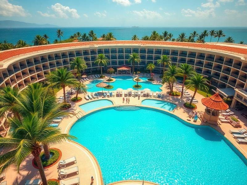 Resort mare all inclusive cu piscină și palmieri